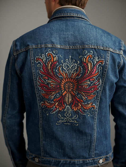 Denim Jacket with Embroidery Artwork