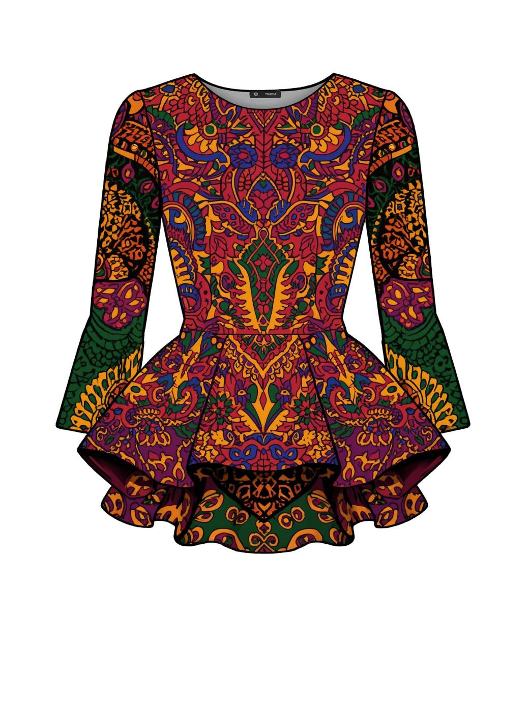 African Print Peplum Blouse