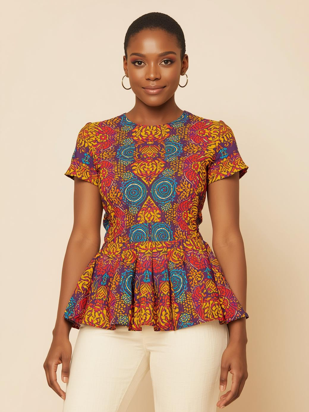 African Print Peplum Blouse